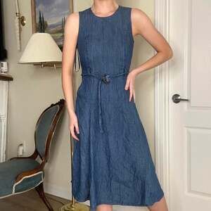 Tommy Hilfiger Blue Denim Midi Dress with Belt, Sleeveless, Size 2